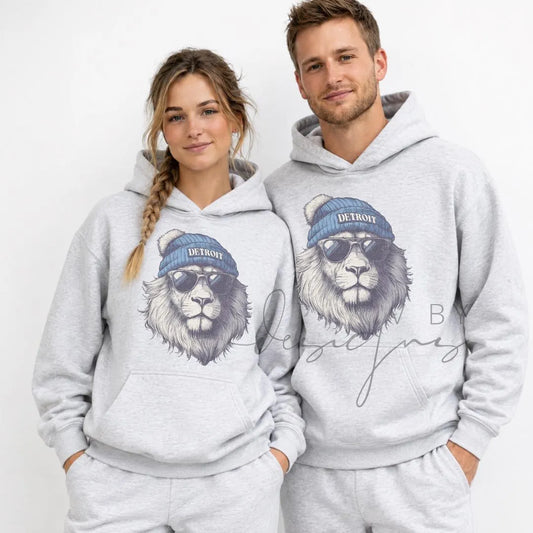 Lion Crew with beanie and shades | Everyday crew for fall | Gift for football lover | Football Spirit Animal Crew, Game Day Pullover