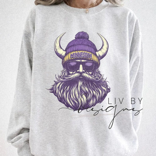 Vikings Crew with beanie and shades | Everyday crew for fall | Gift for football lover | Football Spirit Animal Crew, Game Day Pullover