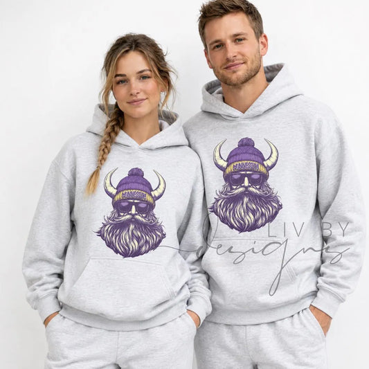 Vikings Crew with beanie and shades | Everyday crew for fall | Gift for football lover | Football Spirit Animal Crew, Game Day Pullover