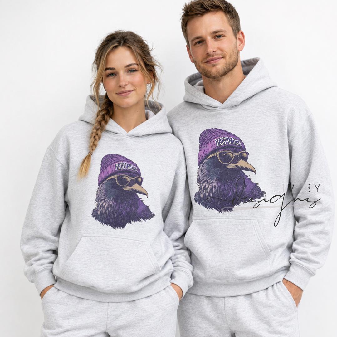 Baltimore Crew with beanie and shades | Everyday crew for fall | Gift for football lover | Football Spirit Animal Crew, Game Day Pullover
