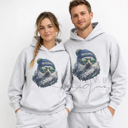 Seahawks Crew with beanie and shades | Everyday crew for fall | Gift for football lover | Football Spirit Animal Crew, Game Day Pullover