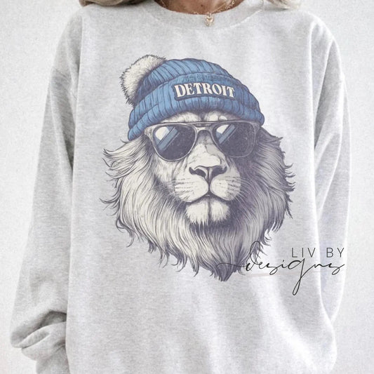 Lion Crew with beanie and shades | Everyday crew for fall | Gift for football lover | Football Spirit Animal Crew, Game Day Pullover