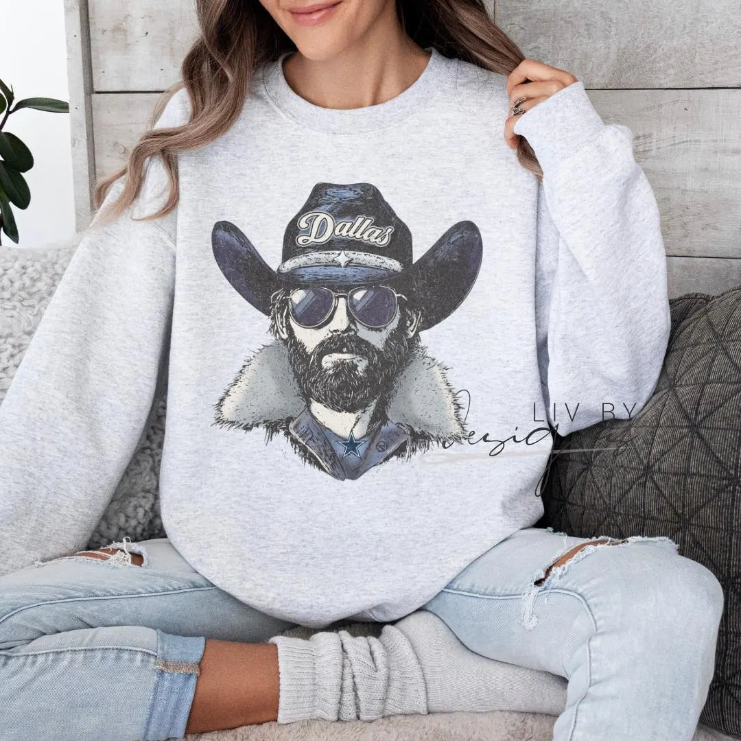 Cowboy Crew with shades | Everyday crew for fall | Gift for football lover | Football Spirit Animal Crew, Game Day Pullover TX
