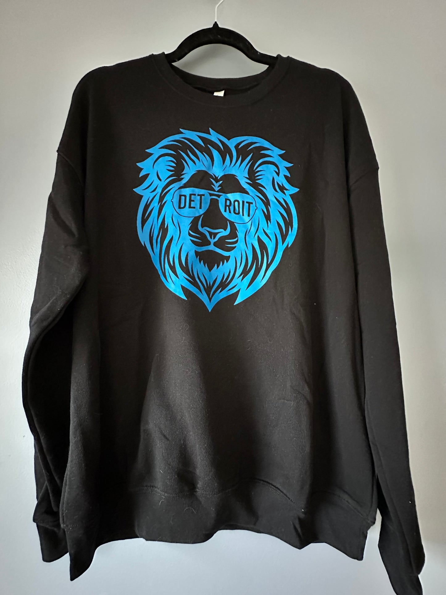 Detroit Lions Head with Glasses DTF Crew Bella and Canvas